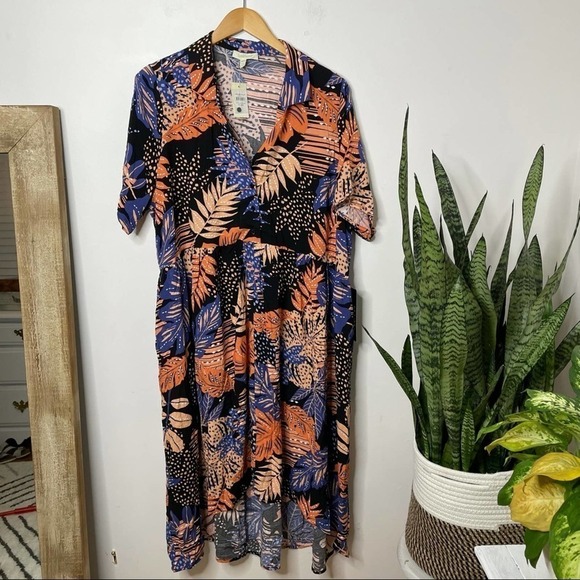 Loralette Janet Collar Dress - black palm size 18/20 - Picture 2 of 7